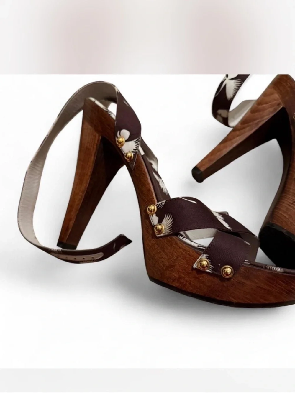 Gucci Floral Canvas Wooden Platform Heels – Women’s Size 8